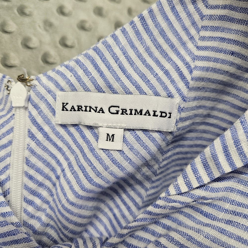 Karina Grimaldi Blue Striped Summer Linen Dress Sz. M - Picture 5 of 12